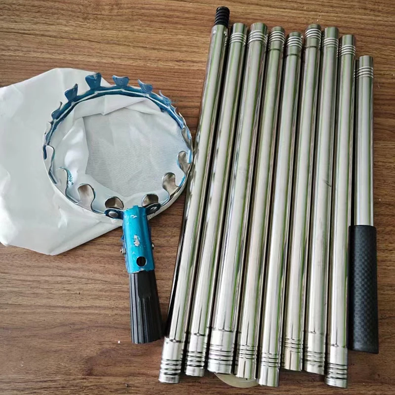Stainless Steel Splicing Rod Fruit Picker 1.6/2.4/3.2/4M Telescopic Pole High Tree Orchard Picking Tool For Farm Garden Stainless Steel Splicing Rod Fruit Picker 1.6/2.4/3.2/4M Telescopic Pole High Tree Orchard Picking Tool For Farm Garden