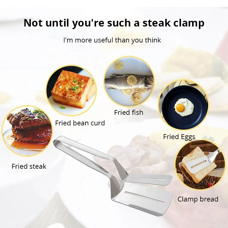 Stainless Steel Steak Clip Pancake Fried Fish Roast Meat Clip Barbecue Pliers Bread Clip
