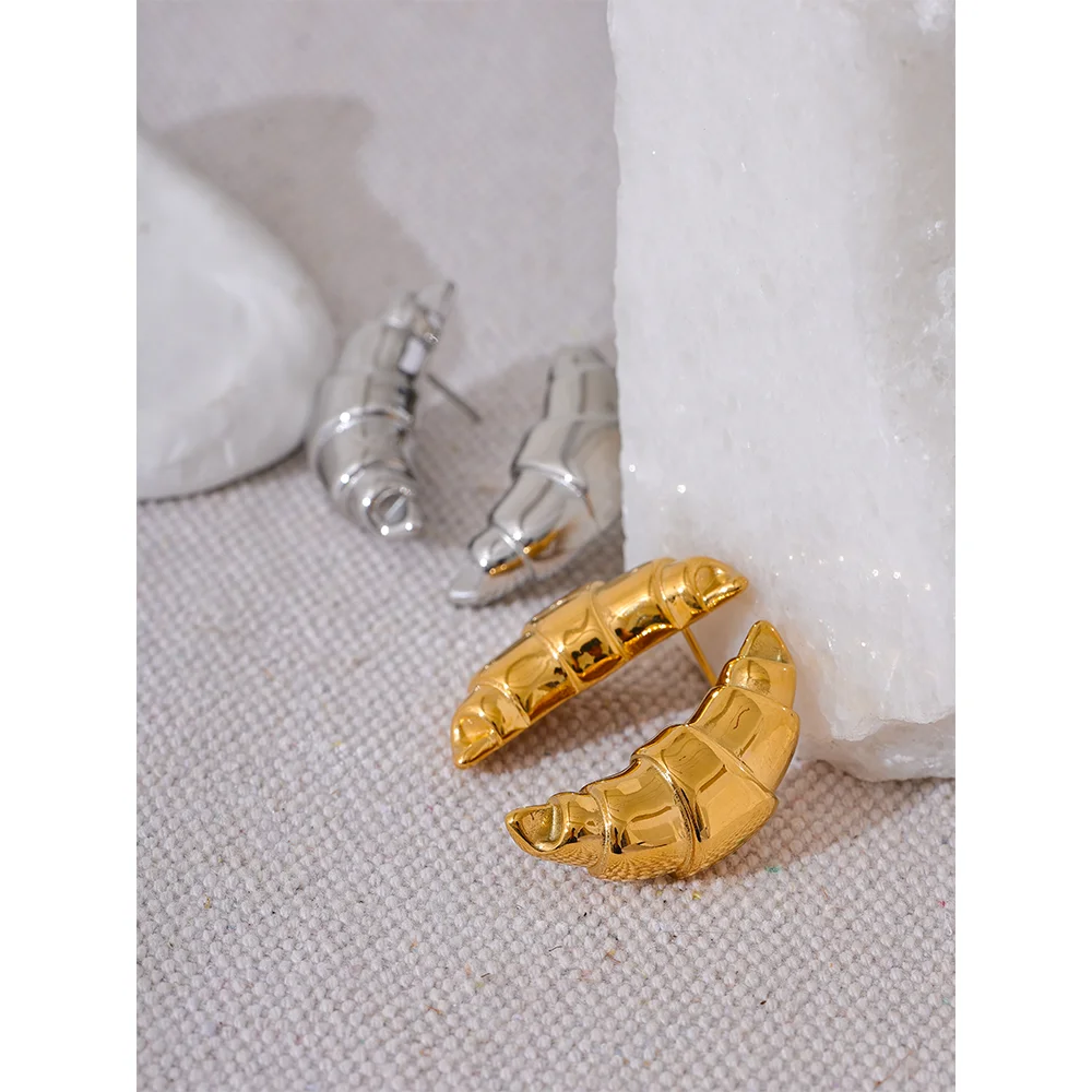 Stainless Steel Stud Croissant Earrings
