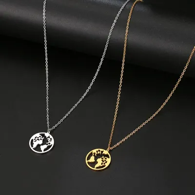Stainless Steel World Map Necklace