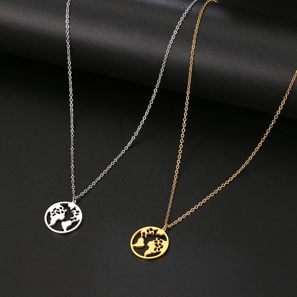 Stainless Steel World Map Necklace