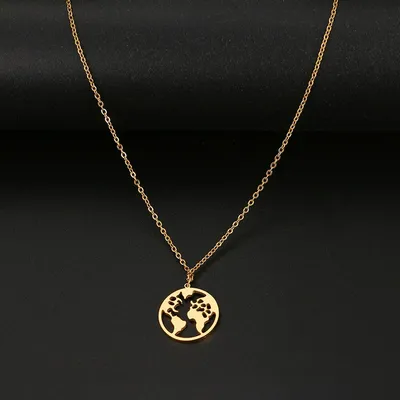 Stainless Steel World Map Necklace