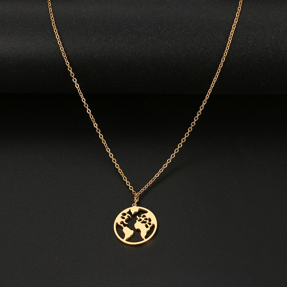 Stainless Steel World Map Necklace