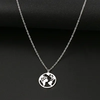 Stainless Steel World Map Necklace