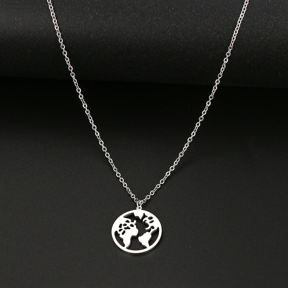 Stainless Steel World Map Necklace