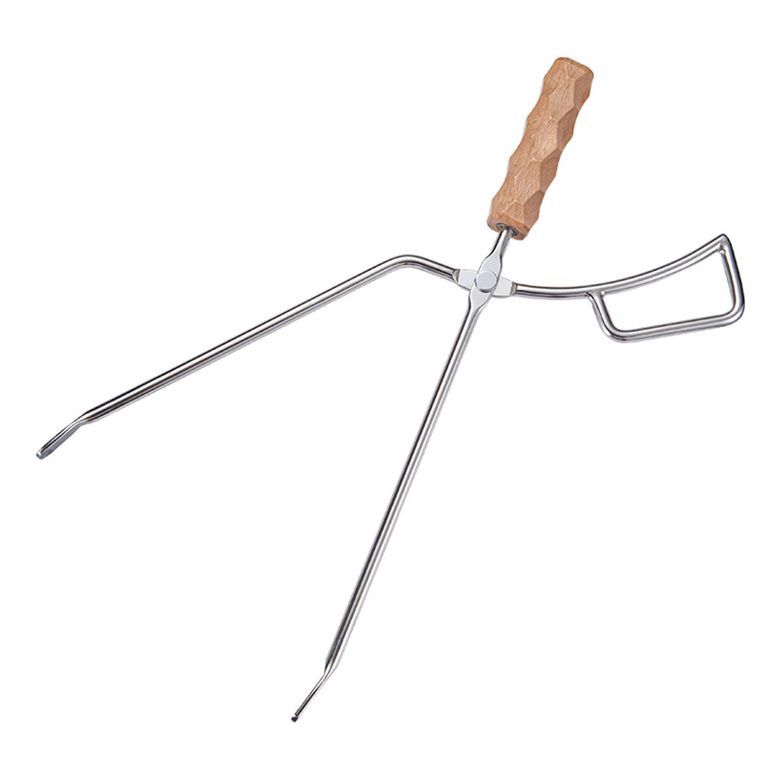 Stainless Wooden Handle Fire Pit Tongs