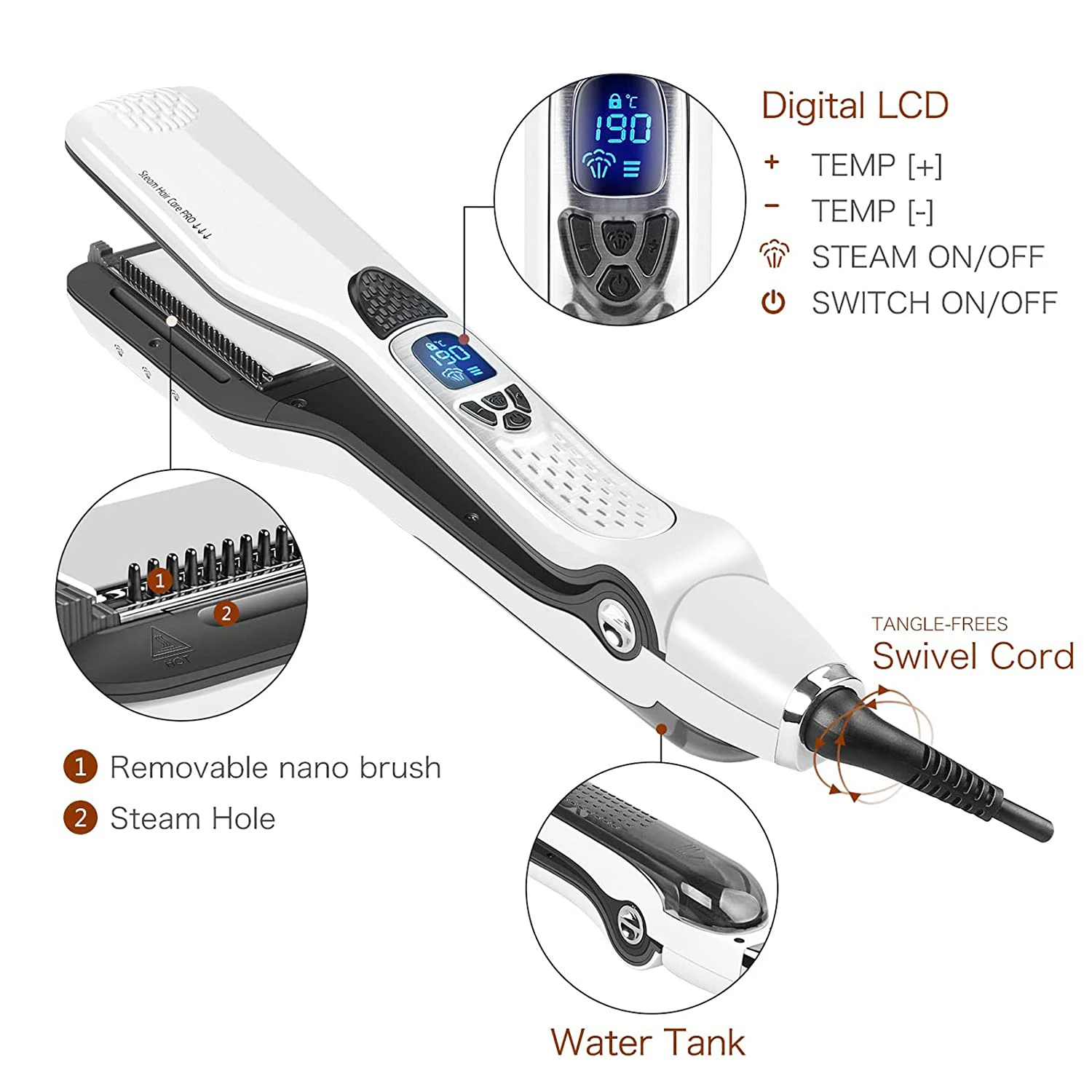 Steam Hair Straightener Brush Ceramic Flat Iron Professional Hair Straightening Iron Comb Electric Hair Crimper Heating Steam Hair Straightener Brush Ceramic Flat Iron Professional Hair Straightening Iron Comb Electric Hair Crimper Heating
