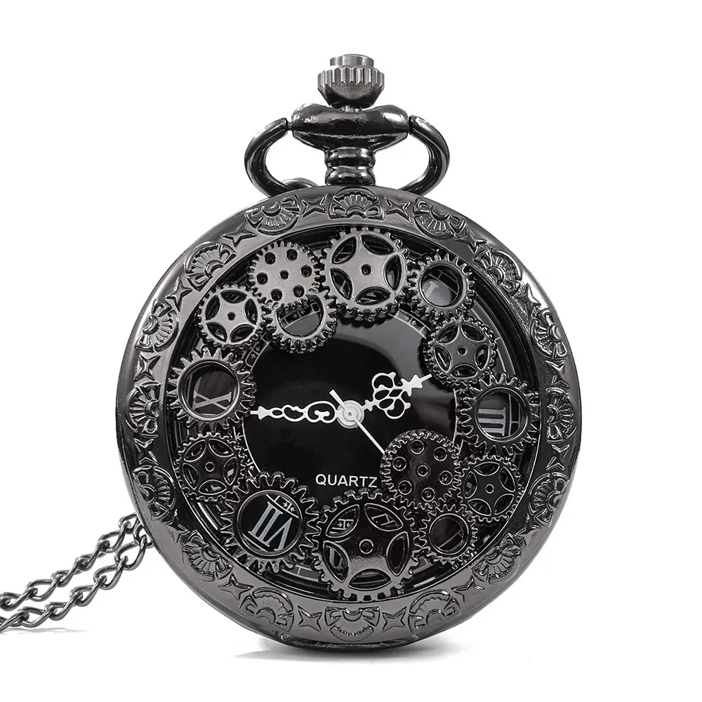 Steampunk Copper Vintage Hollow Gear Hollow Quartz Pocket Watch Necklace Pendant Clock Chain Steampunk Copper Vintage Hollow Gear Hollow Quartz Pocket Watch Necklace Pendant Clock Chain