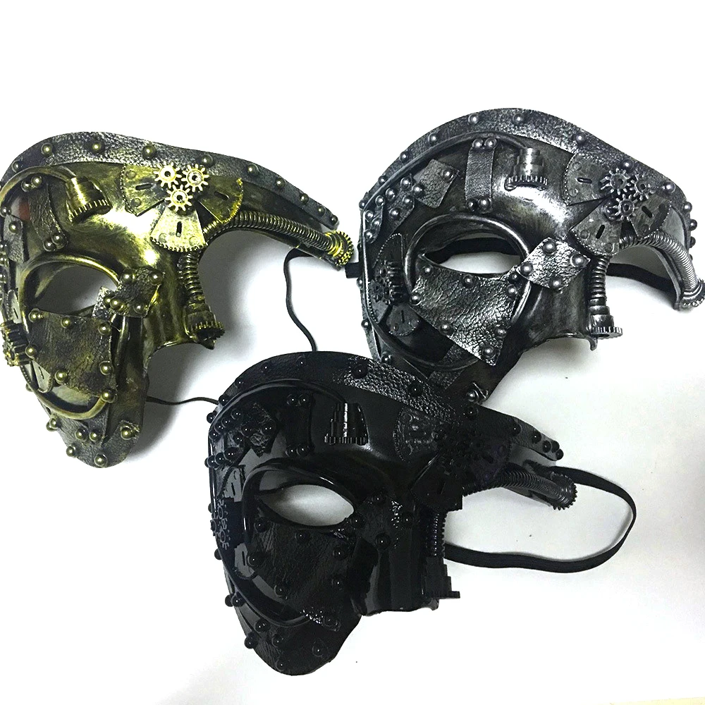 Steampunk Phantom Masquerade Cosplay Medieval Retro Mask Ball Half Face Men Punk Costume Halloween Party Costume Props Steampunk Phantom Masquerade Cosplay Medieval Retro Mask Ball Half Face Men Punk Costume Halloween Party Costume Props