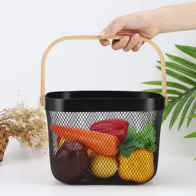 Steel Mesh Basket with Wooden Handle Steel Mesh Basket with Wooden Handle