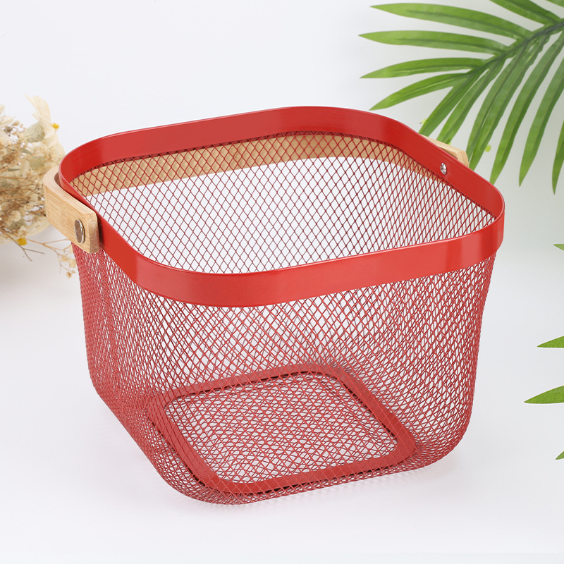 Steel Mesh Basket with Wooden Handle Steel Mesh Basket with Wooden Handle