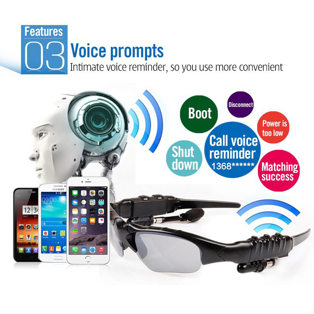 Stereo Earphones Wireless Headset with Mic Polarized Glasses Sunglasses for Driving Cycling Sports Noise Reduction