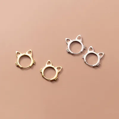 Sterling Silver Cat Hoop Earrings