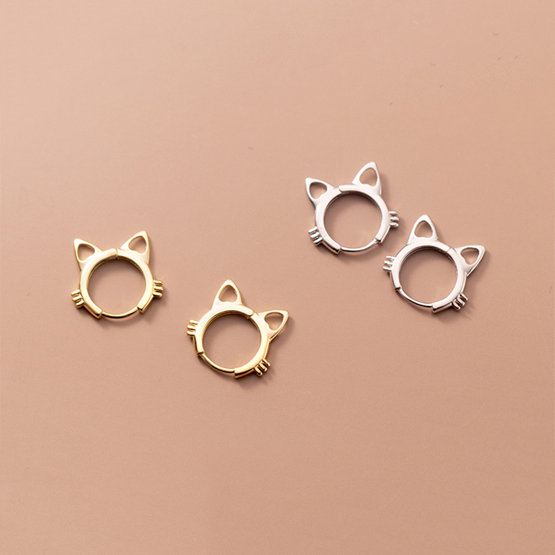 Sterling Silver Cat Hoop Earrings