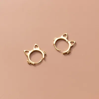Sterling Silver Cat Hoop Earrings
