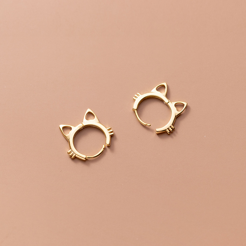 Sterling Silver Cat Hoop Earrings