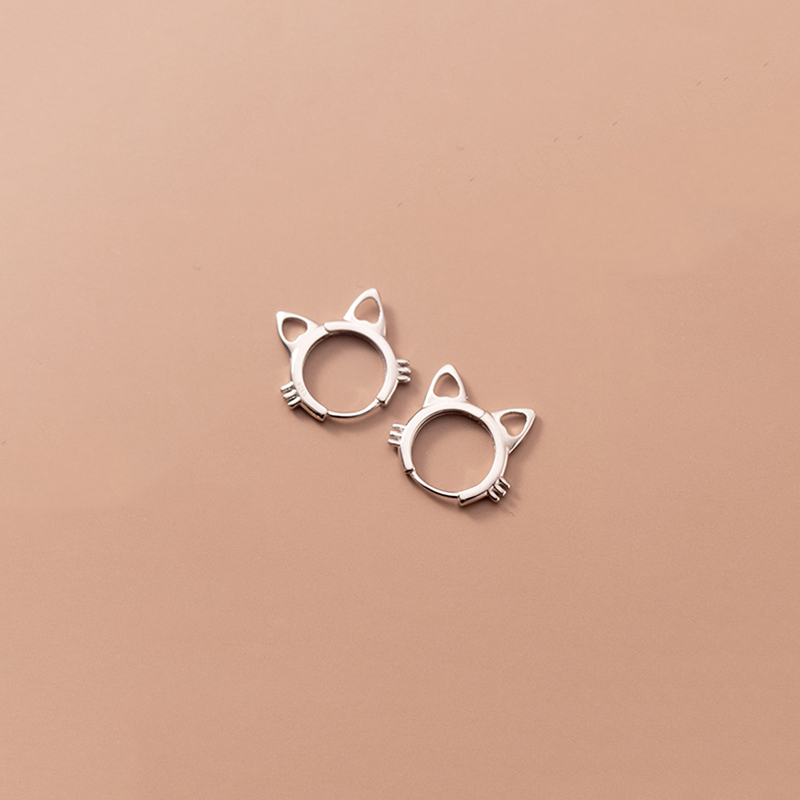 Sterling Silver Cat Hoop Earrings