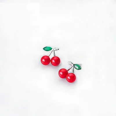 Sterling Silver Cherry Stud Earrings Sterling Silver Cherry Stud Earrings