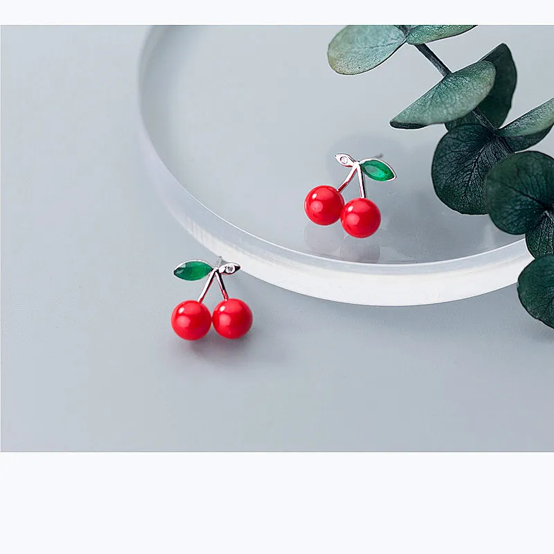 Sterling Silver Cherry Stud Earrings Sterling Silver Cherry Stud Earrings