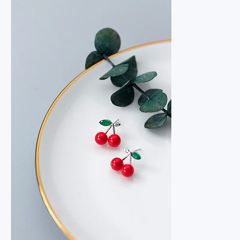 Sterling Silver Cherry Stud Earrings Sterling Silver Cherry Stud Earrings