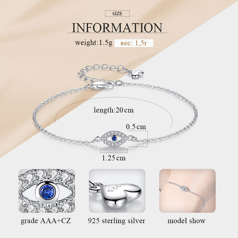Sterling Silver Evil Eye Bracelet for Ladies