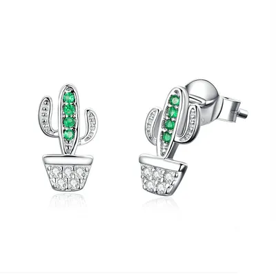 Sterling Silver Fashionable Stud Cactus Earrings