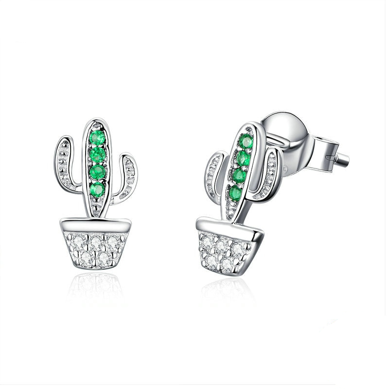 Sterling Silver Fashionable Stud Cactus Earrings
