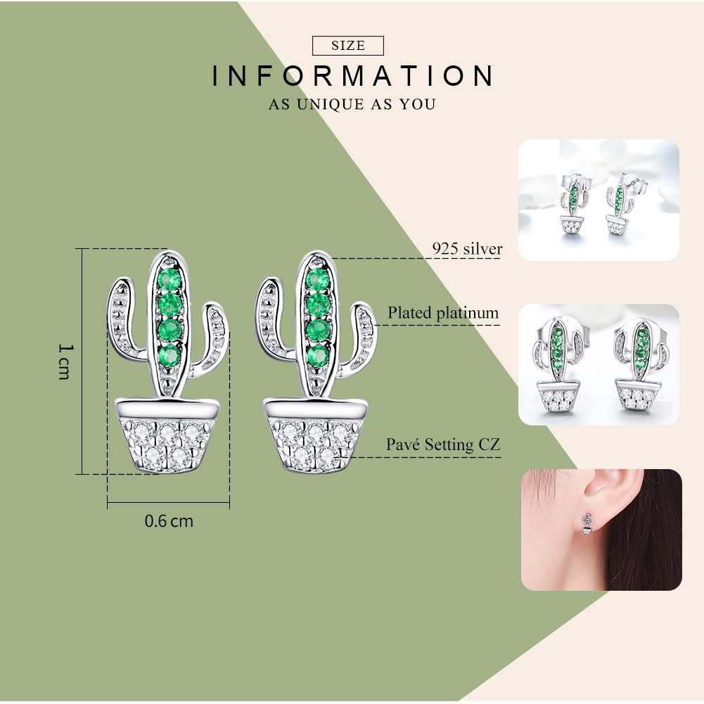 Sterling Silver Fashionable Stud Cactus Earrings