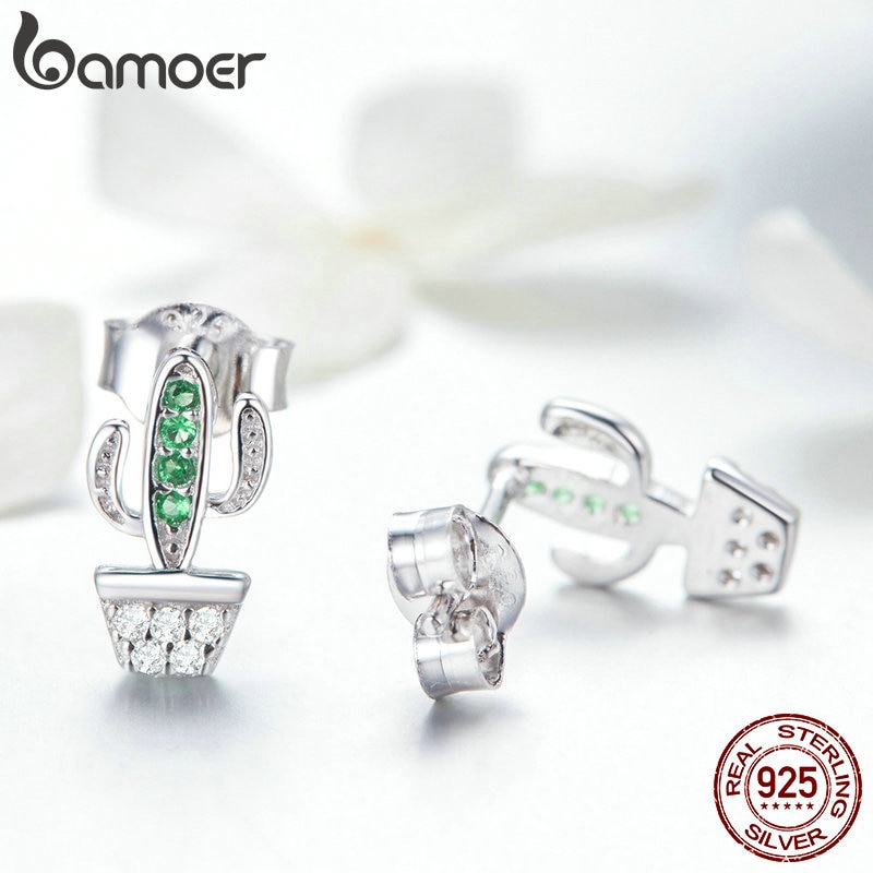 Sterling Silver Fashionable Stud Cactus Earrings