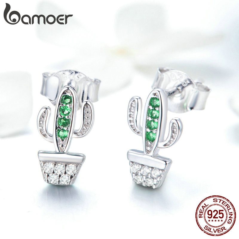 Sterling Silver Fashionable Stud Cactus Earrings