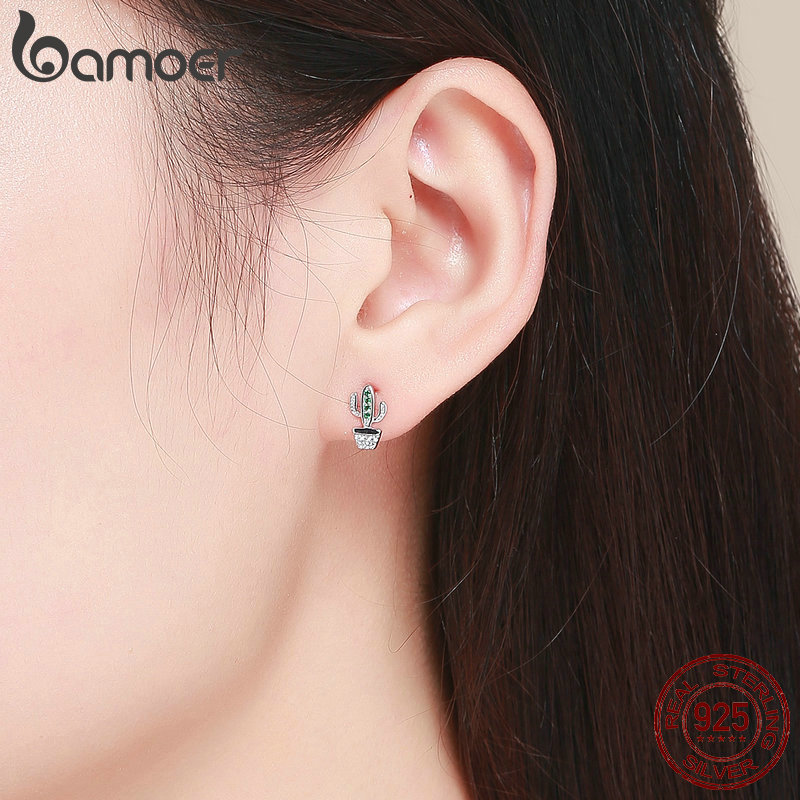 Sterling Silver Fashionable Stud Cactus Earrings
