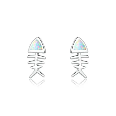 Sterling Silver Ladies Cute Fish Bone Earrings