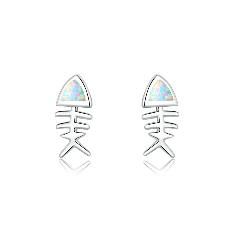 Sterling Silver Ladies Cute Fish Bone Earrings