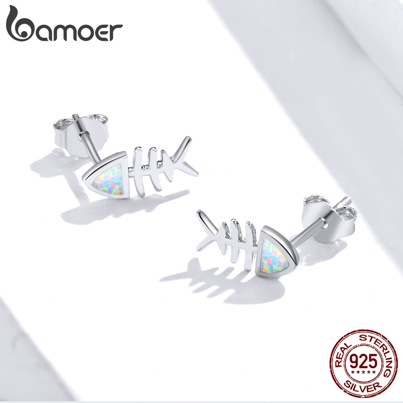 Sterling Silver Ladies Cute Fish Bone Earrings