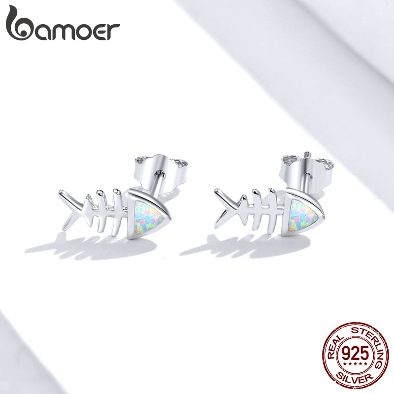 Sterling Silver Ladies Cute Fish Bone Earrings