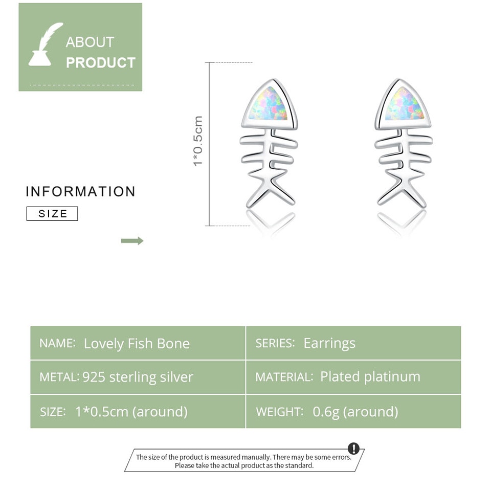 Sterling Silver Ladies Cute Fish Bone Earrings
