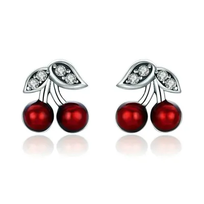Sterling Silver Red Cherry Earrings Sterling Silver Red Cherry Earrings