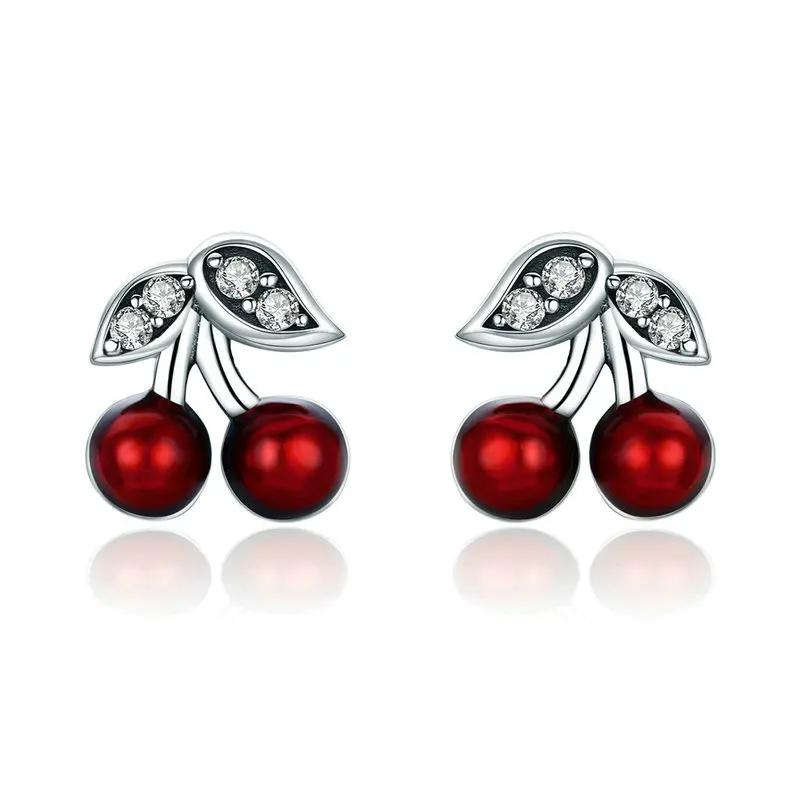 Sterling Silver Red Cherry Earrings
