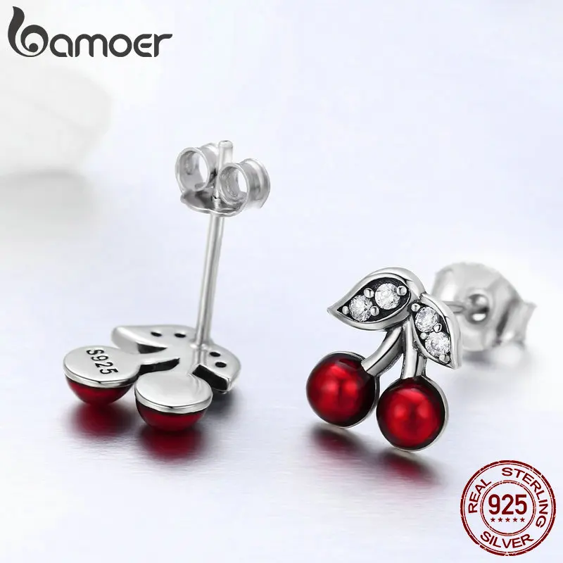 Sterling Silver Red Cherry Earrings Sterling Silver Red Cherry Earrings