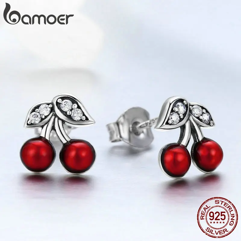 Sterling Silver Red Cherry Earrings Sterling Silver Red Cherry Earrings