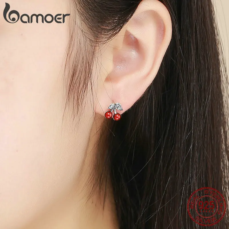Sterling Silver Red Cherry Earrings Sterling Silver Red Cherry Earrings