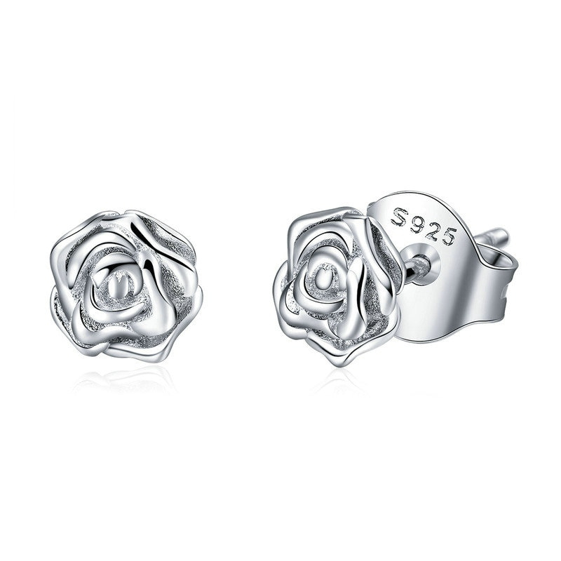 Sterling Silver Rose Stud Earrings