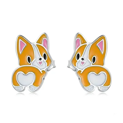 Sterling Silver Stud Corgi Earrings Sterling Silver Stud Corgi Earrings