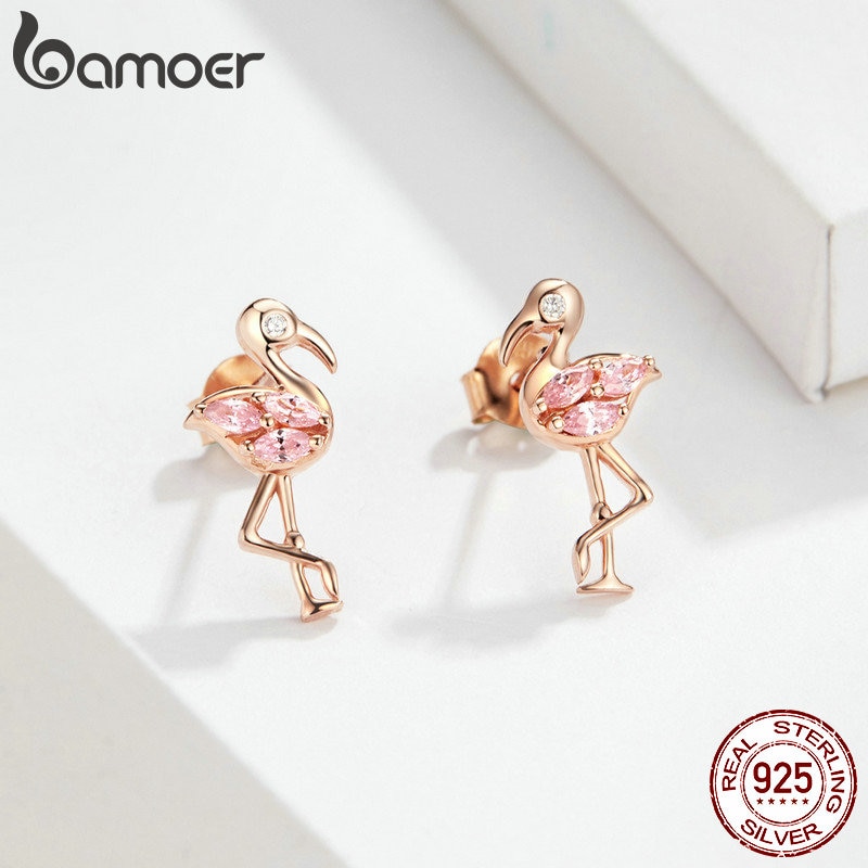 Sterling Silver Stud Flamingo Earrings