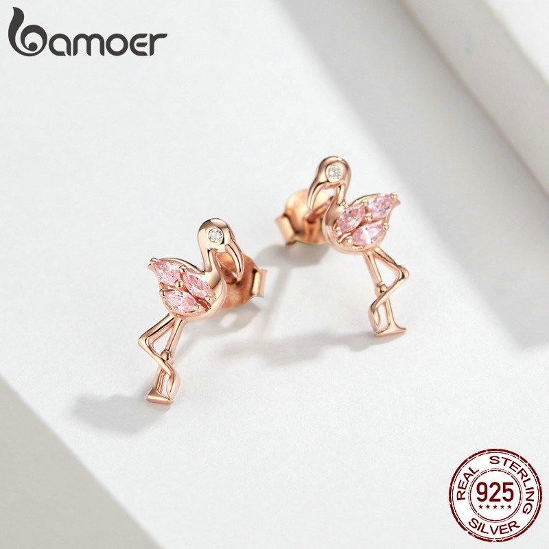 Sterling Silver Stud Flamingo Earrings
