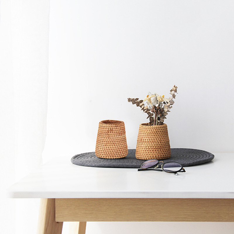 Storage Basket Rattan Storage Box Cosmetic Pen Holder Tea Ceremony Accessories Tableware Storage Decoration