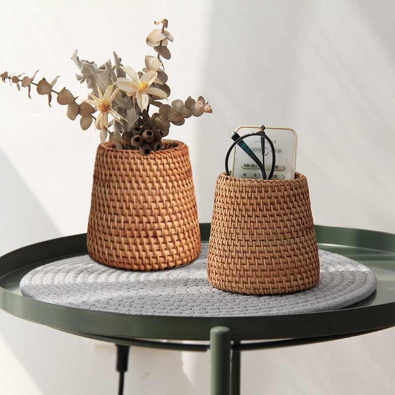 Storage Basket Rattan Storage Box Cosmetic Pen Holder Tea Ceremony Accessories Tableware Storage Decoration