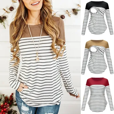 Striped Long Sleeve Breastfeeding Top Striped Long Sleeve Breastfeeding Top