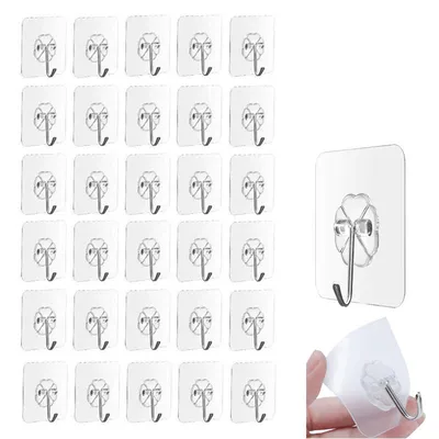 Strong Adhesive Clear Wall Hooks (20 pcs)