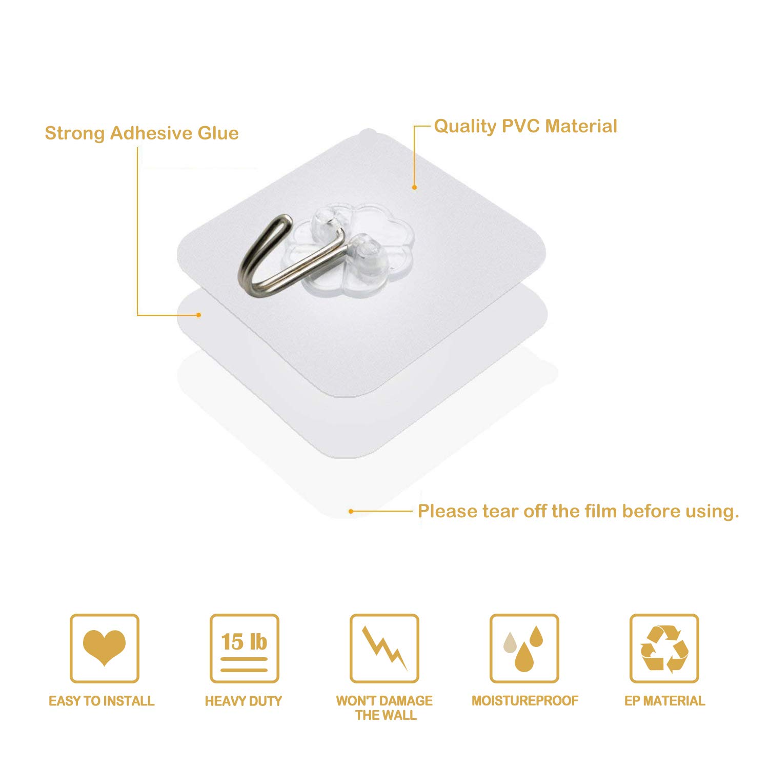 Strong Adhesive Clear Wall Hooks (20 pcs)
